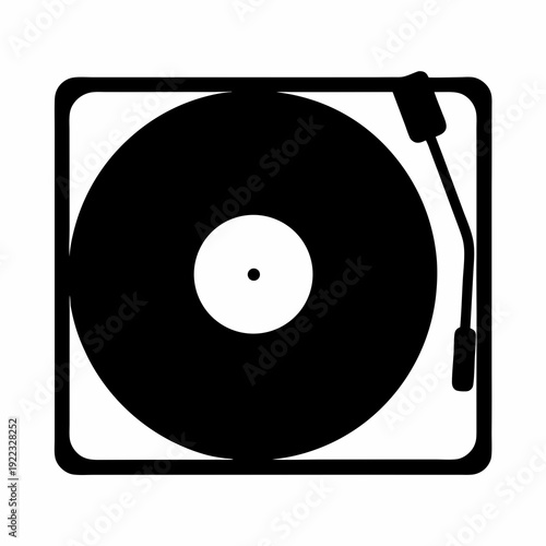 Simplified black and white turntable illustration with a minimalist design approach