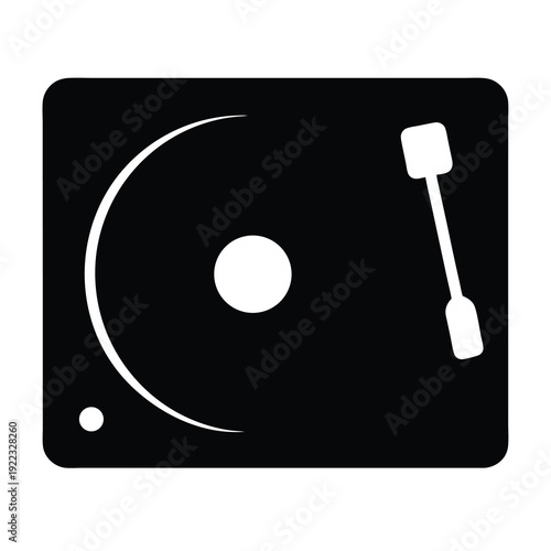 Simple black and white vector drawing of a record player turntable
