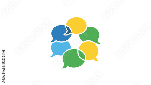 Colorful speech bubbles in circle.