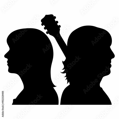 Silhouette of a man and woman with guitar between them art concept