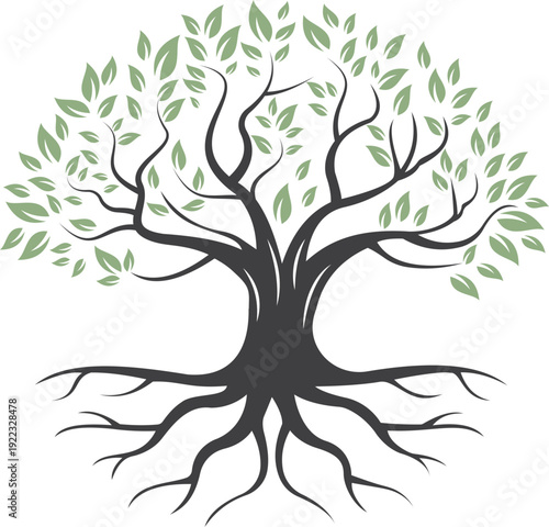 Tree of life, nature inspired art, wellness, spirituality, decor themes, intricate designs, silhouette, branches, leaves, patterns, black, white, roots, growth, organic, natural beauty, elegance,
