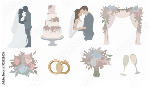 Classic elegant watercolor wedding illustration set