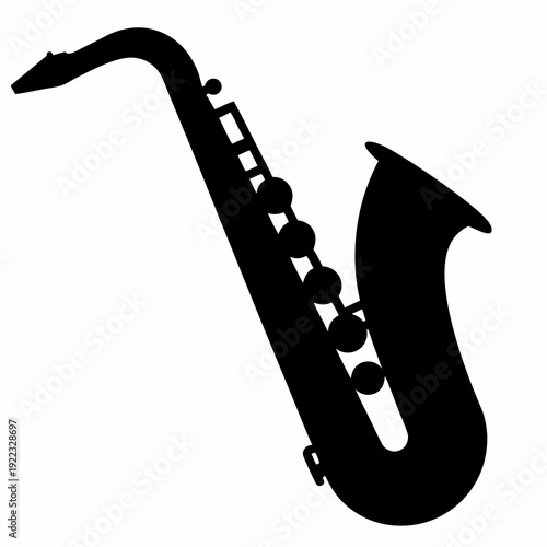 Elegant black silhouette of a saxophone, a musical instrument icon graphic