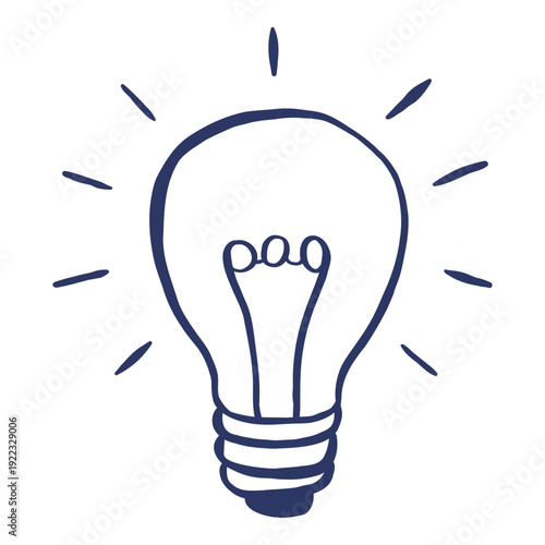Hand drawn light bulb in sketch outline style with radiating line