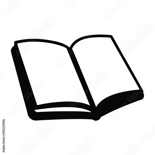 Black and white graphic of an open book symbolizing knowledge and learning