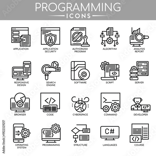 Programming and coding icons collection flat editable vector set,