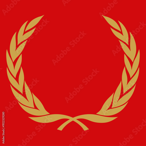 Laurel wreath for the winner. Gold and red vector image