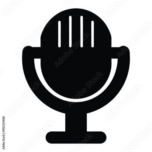 Silhouette of vintage microphone with simple stand isolated on white background