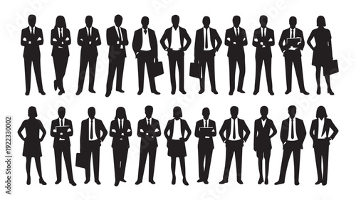 Business people, set of vector silhouettes and silhouettes of men	
