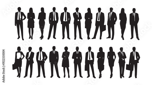 Business people, set of vector silhouettes and silhouettes of men	
