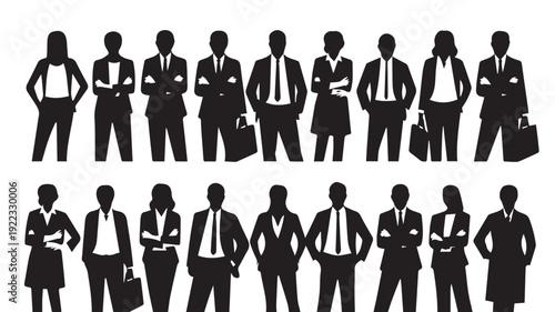 Business people, set of vector silhouettes and silhouettes of men	
