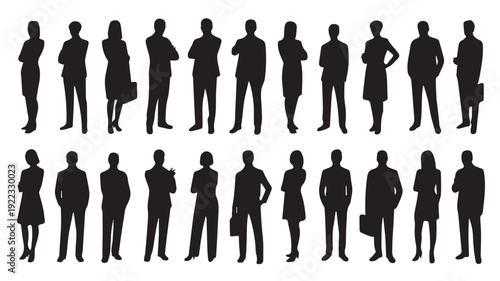 Business people, set of vector silhouettes and silhouettes of men	

