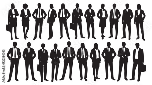 Business people, set of vector silhouettes and silhouettes of men	
