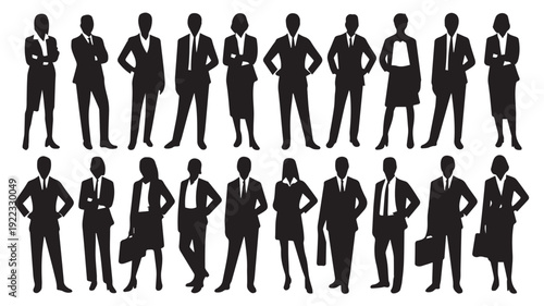 Business people, set of vector silhouettes and silhouettes of men	
