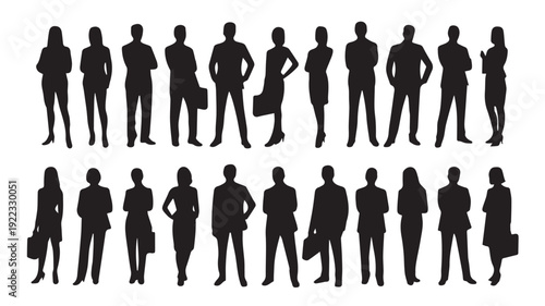 Business people, set of vector silhouettes and silhouettes of men	
