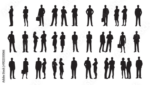 Business people, set of vector silhouettes and silhouettes of men	
