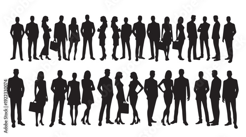 Business people, set of vector silhouettes and silhouettes of men	
