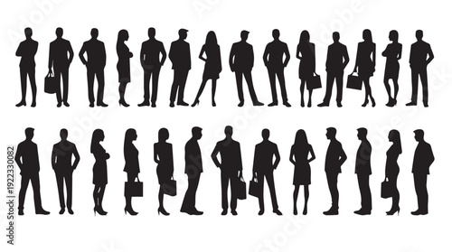 Business people, set of vector silhouettes and silhouettes of men	
