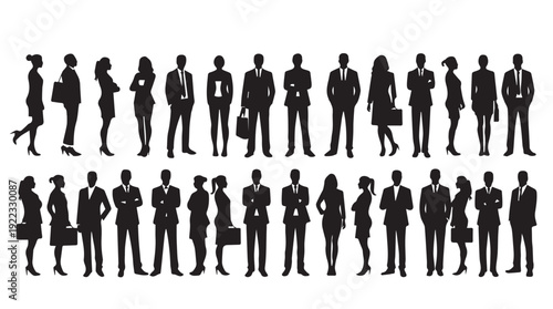 Business people, set of vector silhouettes and silhouettes of men	
