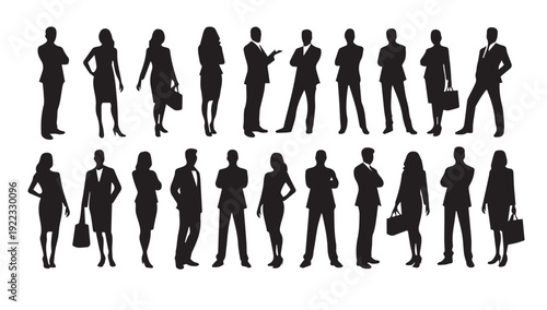 Business people, set of vector silhouettes and silhouettes of men	
