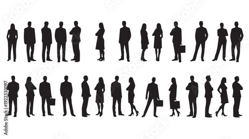 Business people, set of vector silhouettes and silhouettes of men	
