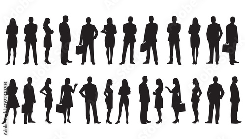 Business people, set of vector silhouettes and silhouettes of men	
