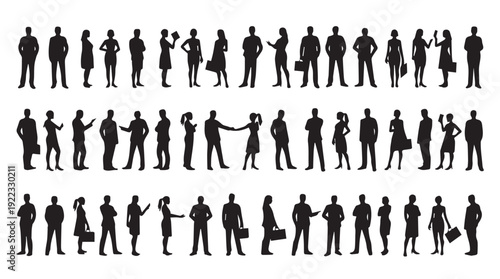 Business people, set of vector silhouettes and silhouettes of men	
