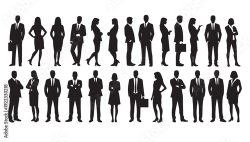 Business people, set of vector silhouettes and silhouettes of men	

