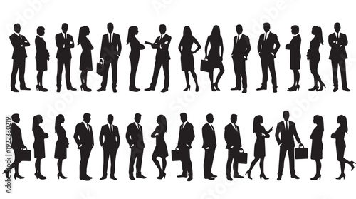 Business people, set of vector silhouettes and silhouettes of men	
