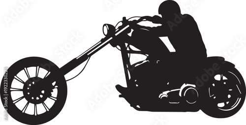 A black silhouette of a man riding a motorcycle isolated on transparent background, Vector