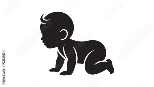 Baby crawling in silhouette style with black color on white background for infant care