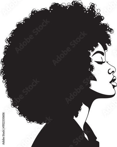 A black silhouette of a woman with an afro isolated on transparent background, Vector