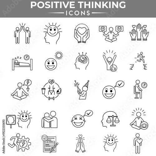 Positive thinking and motivation icons editable vector set,