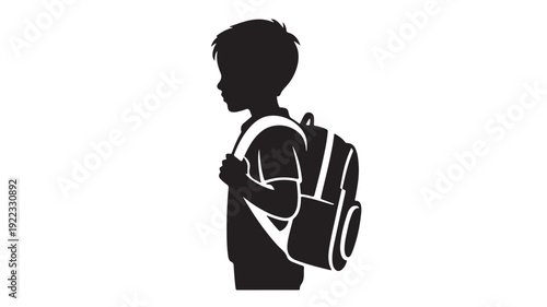 Child with Backpack Silhouette in Simple Monochrome on White Background for Education