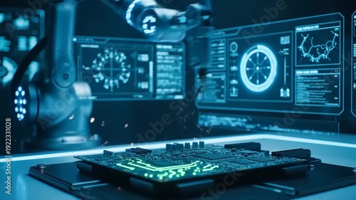 Futuristic Microchip Manufacturing Process.