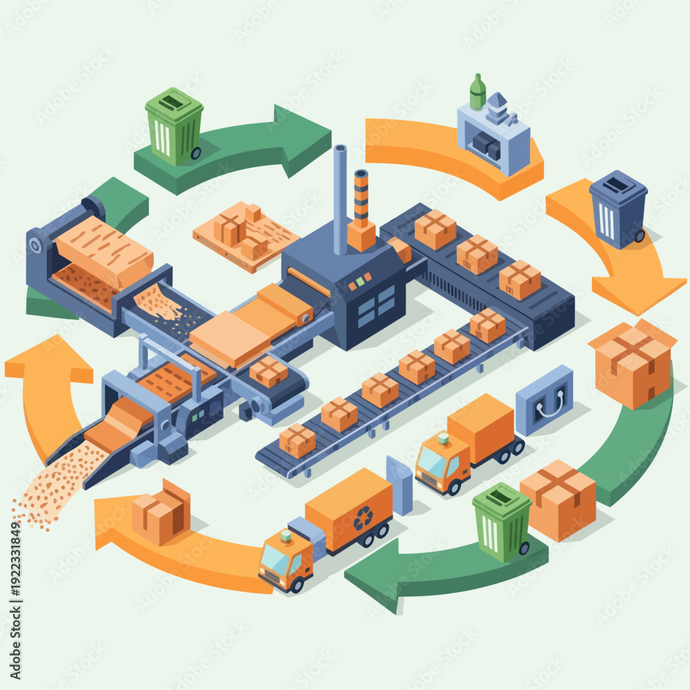 Fototapeta premium Manufacturing Process with Trucks and Containers.