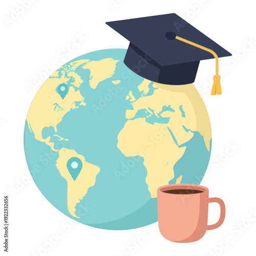 Graduation Cap And Coffee Mug Vector Icon