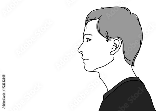 若い日本人男性の横顔のイラスト 上半身横向き