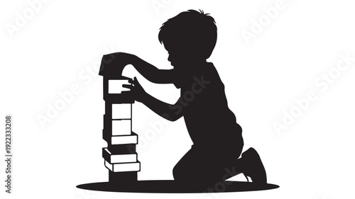 Child reading books in silhouette with soft minimalist style in black and white for education
