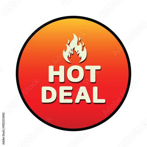 Red and orange circular badge with hot deal promotion for sales and discounts online