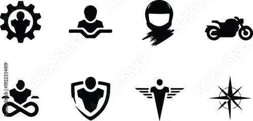 Motorcycle Rider Silhouette Icon Vector Biker Riding Motorcycle Silhouette Icon Set
