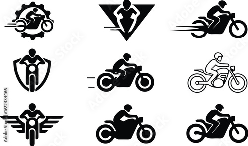 Motorcycle Rider Silhouette Icon Vector Biker Riding Motorcycle Silhouette Icon Set