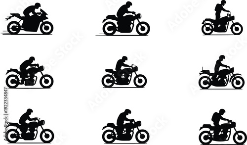Motorcycle Rider Silhouette Icon Vector Biker Riding Motorcycle Silhouette Icon Set