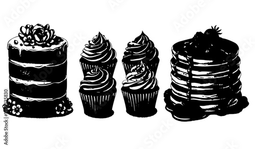 Sweet bakery watercolor cakes cupcakes pancakes clipart