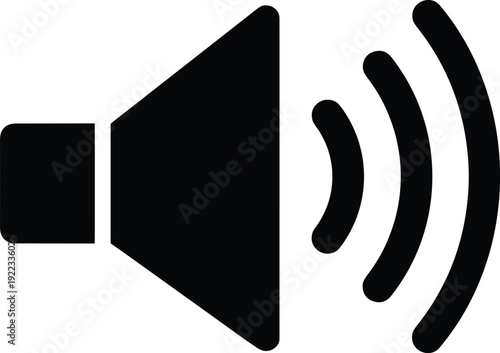 Black speaker volume icon silhouette isolated on white background for audio sound, multimedia control, music settings, communication, and interface design.