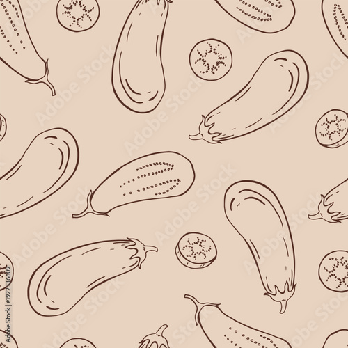 Seamless pattern with eggplant. Hand drawn vector illustration.