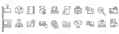 Online Learning Education Line Icons Set,