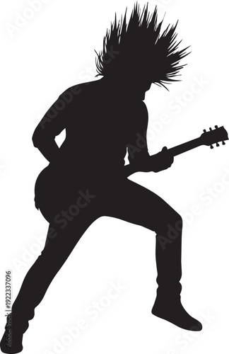 A silhouette of a person playing an electric guitar isolated on transparent background, Vector