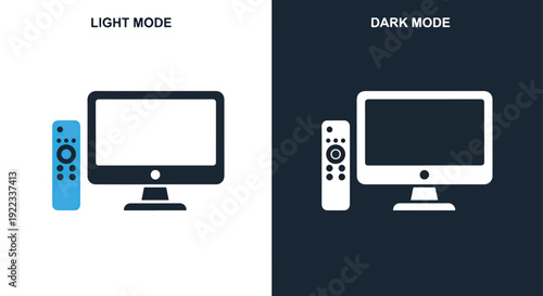 Light Dark Mode TV Remote Vector Icon Set Flat DesignBlue icon set - Modern style icon - Vector icon set - Glyph and solid icon set - Icon vector - Flat Design Icon - line icon set