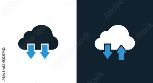 Cloud download sync flat design vector illustrationBlue icon set - Modern style icon - Vector icon set - Glyph and solid icon set - Icon vector - Flat Design Icon - line icon set